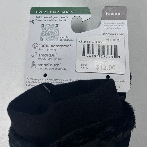 Isotoner Womens Black Waterproof Gloves Small Medium Eco Smart Dri Smart Touch - Picture 3 of 7